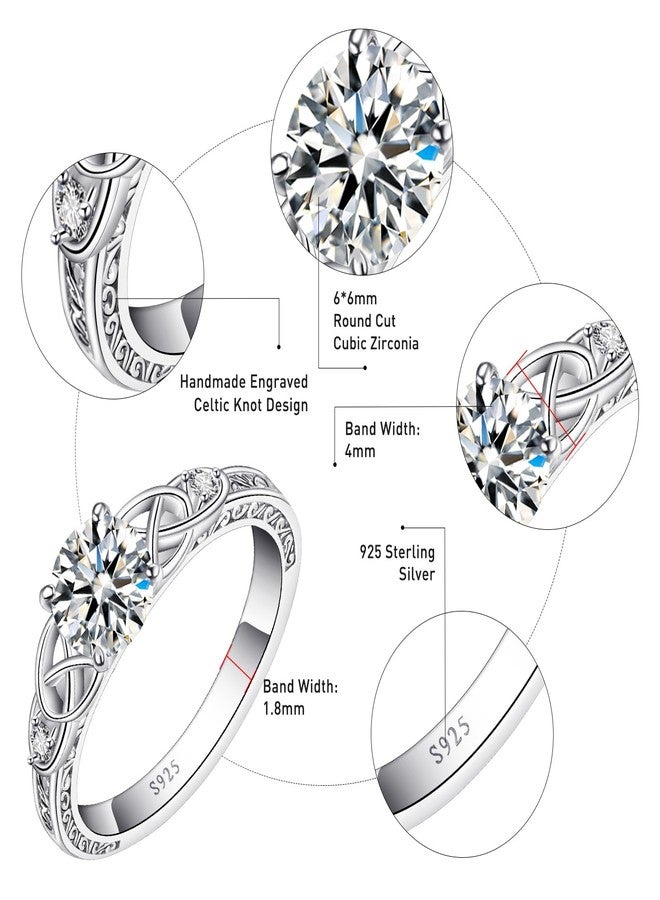 Yaresul Vintage Celtic Knot Women's Wedding Ring 925 Sterling Silver Engagement Ring Round Cut Cubic Zirconia Wedding Band for Women Promise Ring for Her Size 7 - Image 3